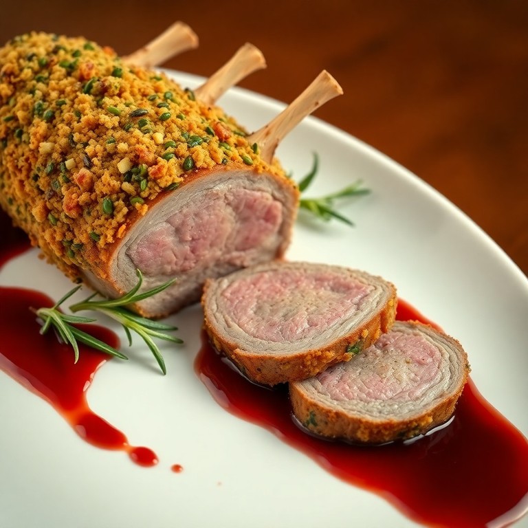 Cordero en costra de hierbas con reducción de vino tinto