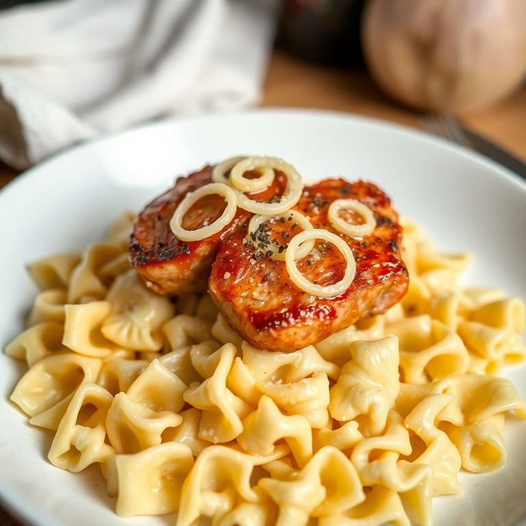 Garlic-Infused Schnitzel with Emmental Farfalle