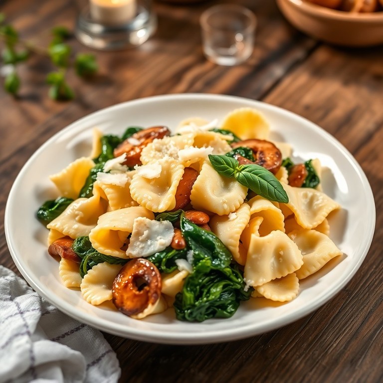 Pâtes Farfalle aux Épinards, Champignons et Ricotta