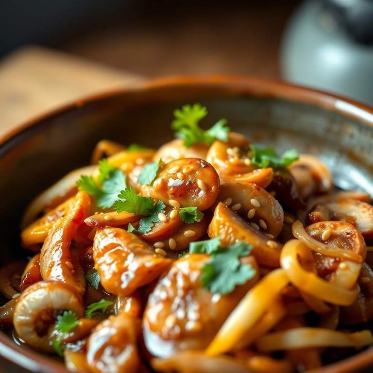 Sauté de Poulet aux Champignons et Oignons à l'Asiatique