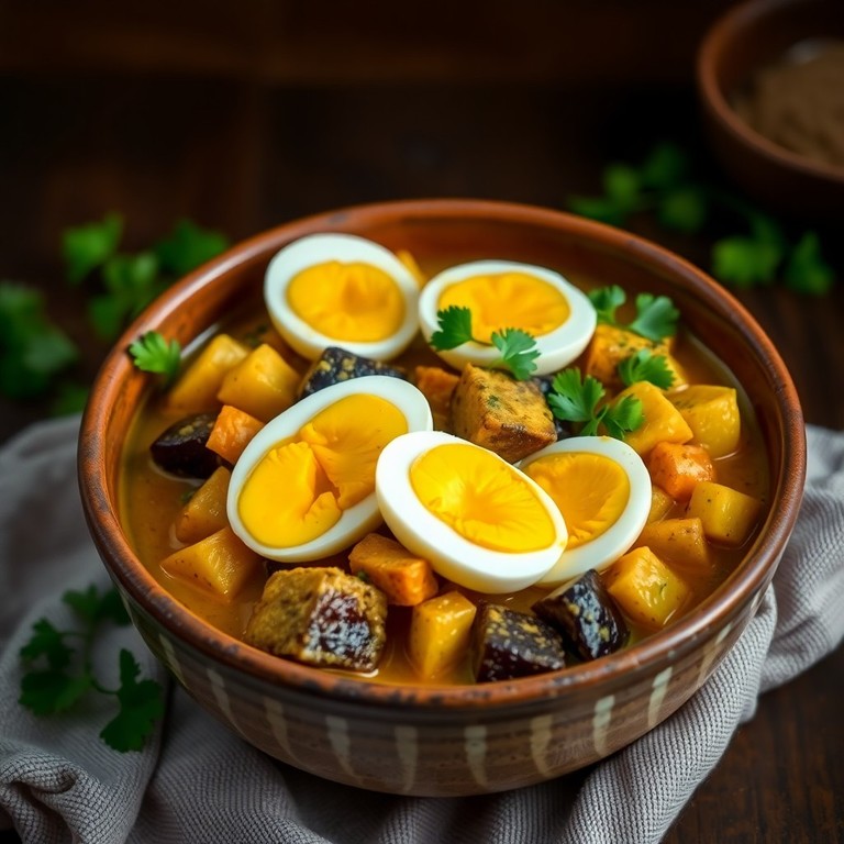 Curry Épicé d'Aubergines et Pommes de Terre aux Œufs