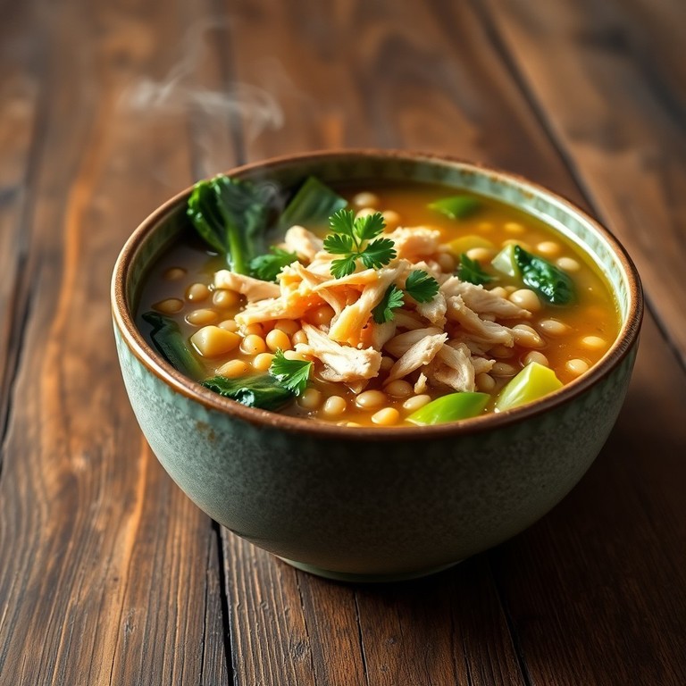 Bok Choy and Barley Soup with Chicken Shreds