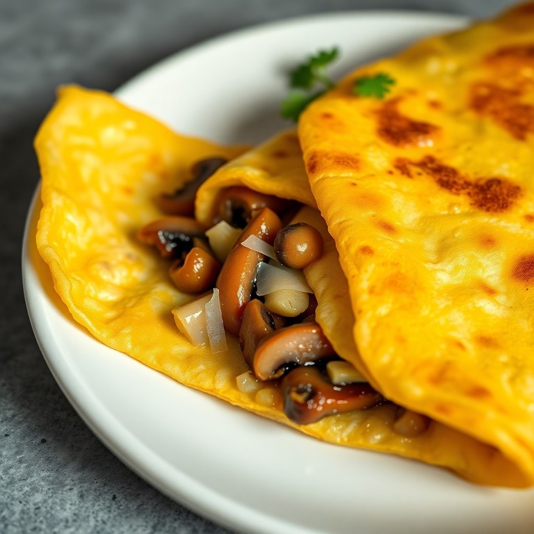 Omelette Relleno de Setas, Queso y Cebolla Caramelizada
