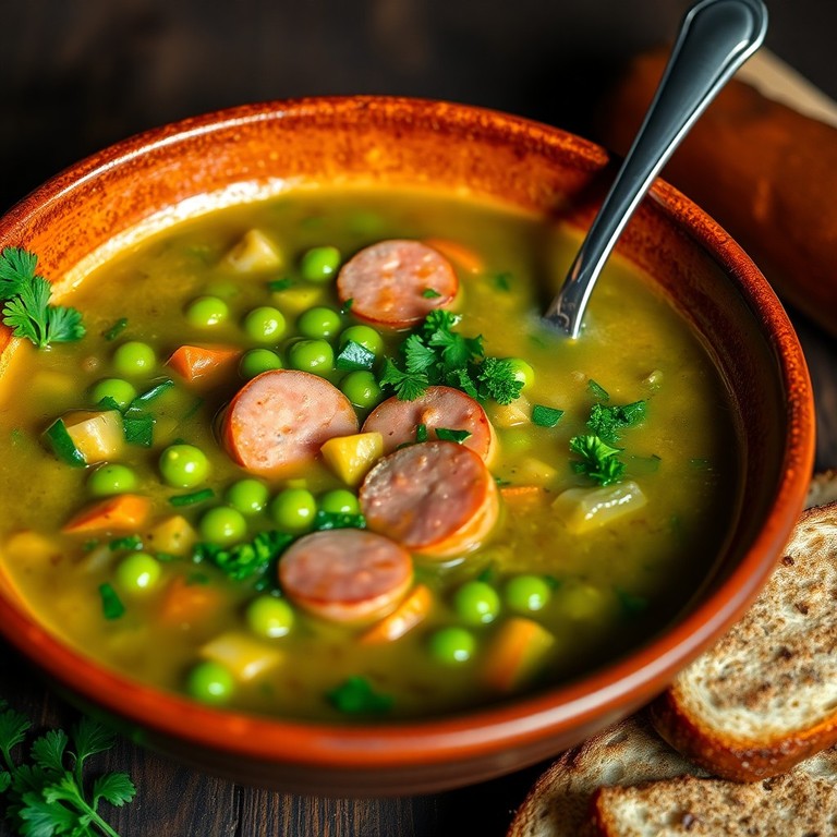 Herzhafte Erbsensuppe mit Würstchen