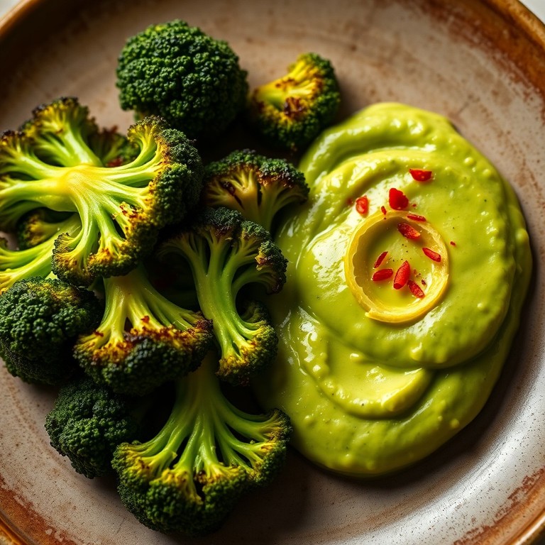 Brocolis Rôtis avec Purée d'Avocat Crémeuse