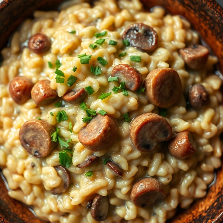 Romige Champignon en Kastanje Risotto met Chipolata