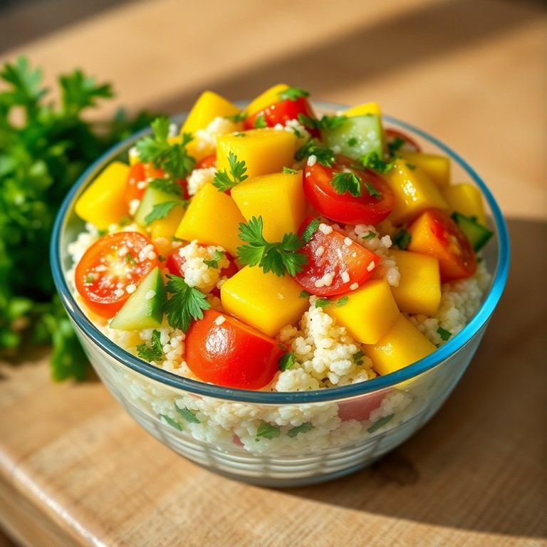 Ensalada Fresca de Quinoa, Mango y Pepino con Cebolla Blanca