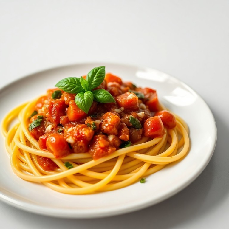 Вегетарианские макароны с томатным соусом и свежими помидорами