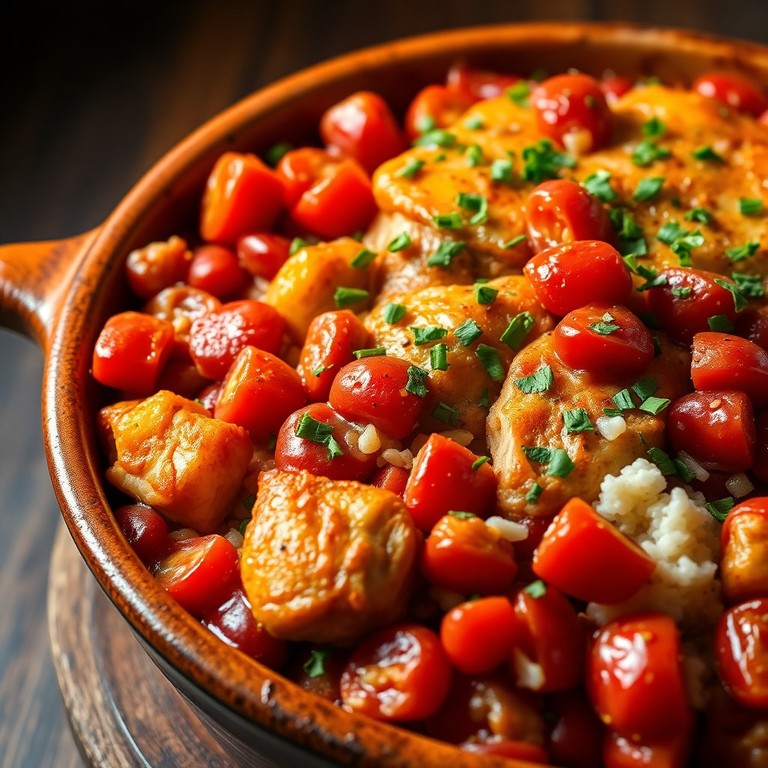 Запечённое куриное филе с помидорами и рисом