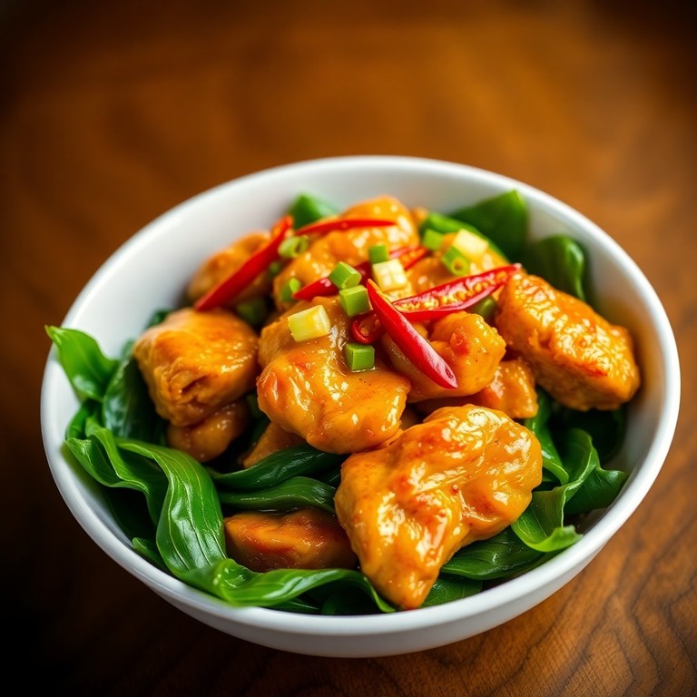 Spicy Garlic Chicken with Stir-Fried Kangkong