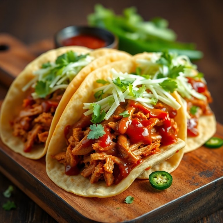 Tacos de Pollo Desmenuzado con Salsa BBQ y Lechuga