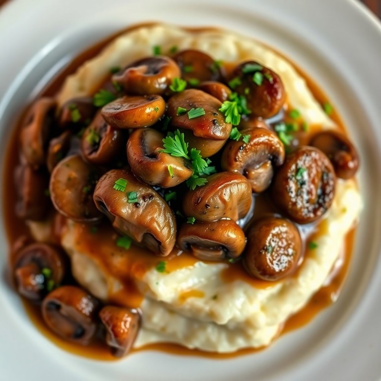 Nahrhaftes Cremiges Pilzragout mit Kartoffelstampf (285 kcal)