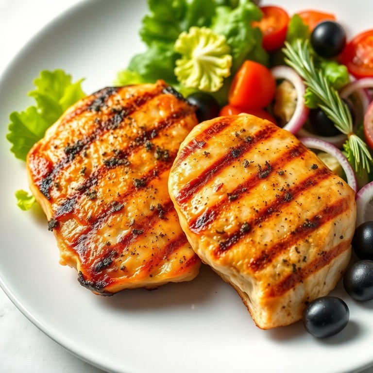 Peito de Frango Grelhado à Moda Mediterrânea com Salada Fresca