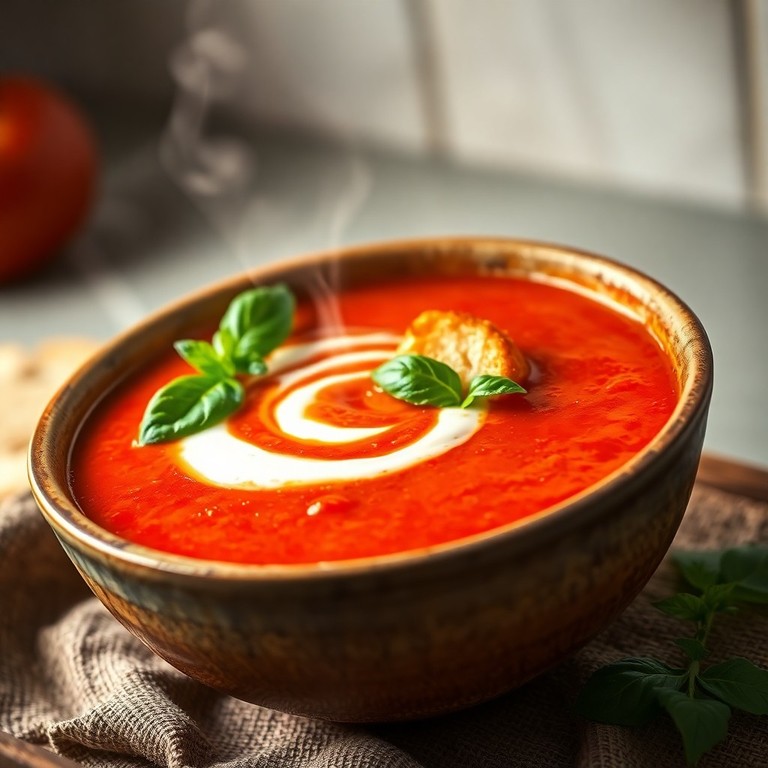 Soupe de Tomates Rôties au Basilic