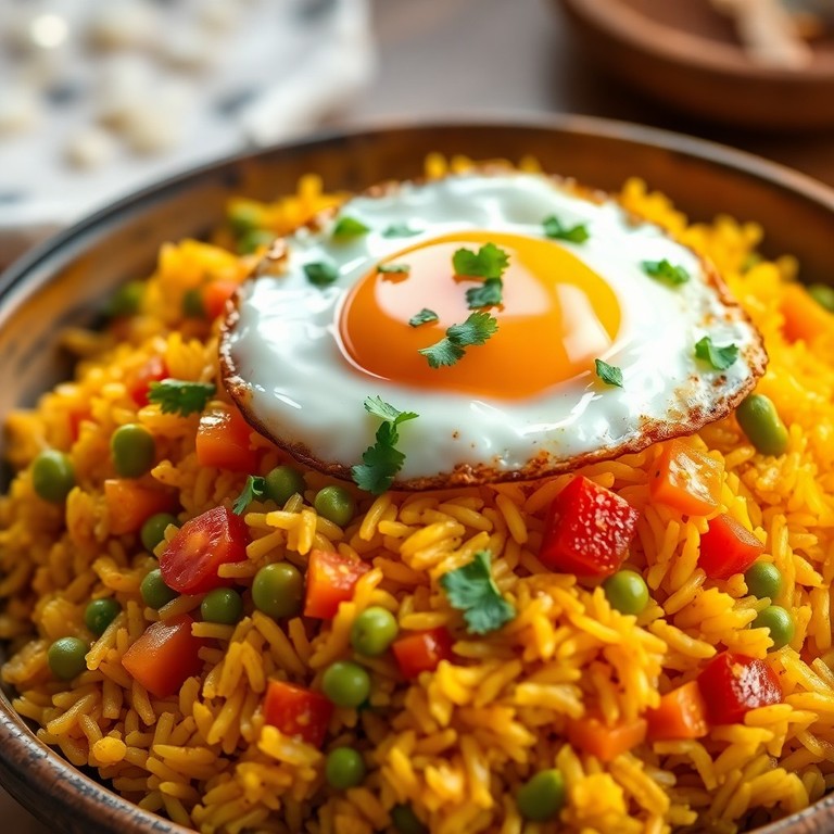 Arroz à Moda Indiana com Legumes e Ovo Frito