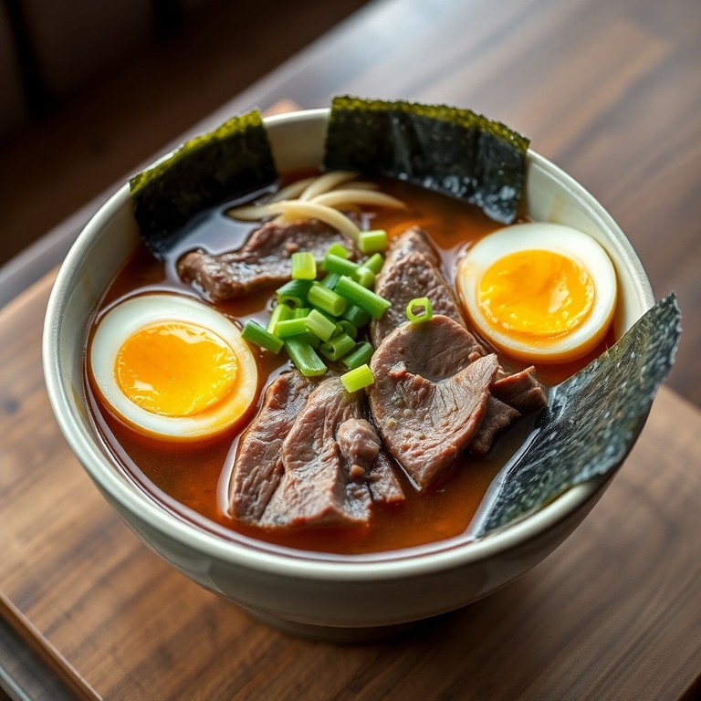 Ramen de Falda de Res con Brotes de Bambú y Huevo Marinado