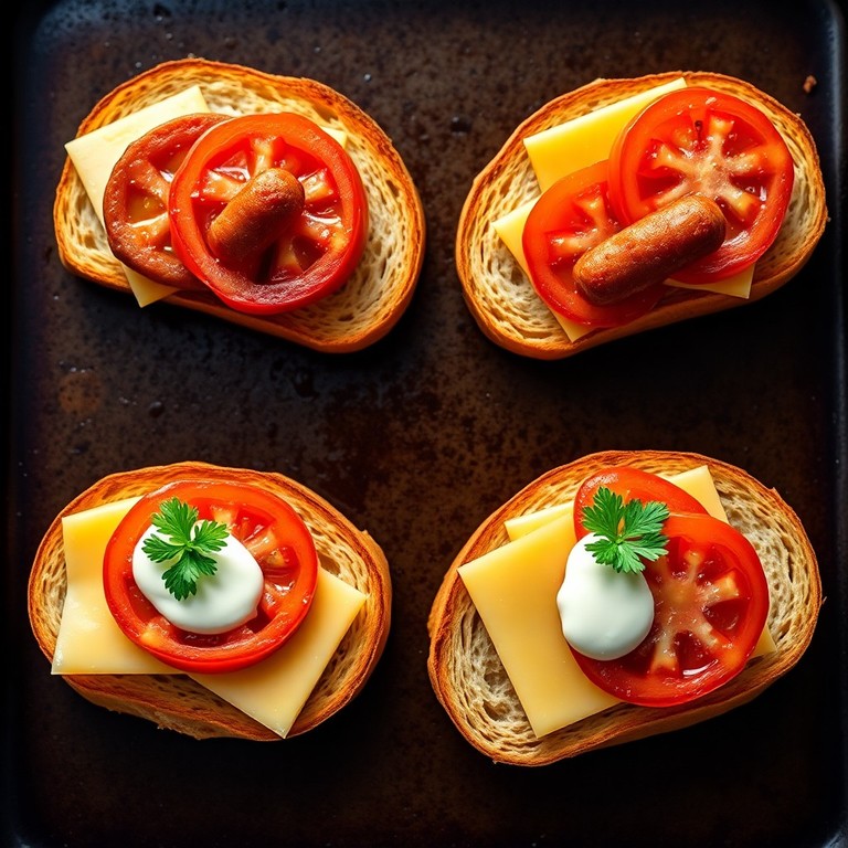 Geflügelwurst-Toast mit Gouda und frischen Tomaten