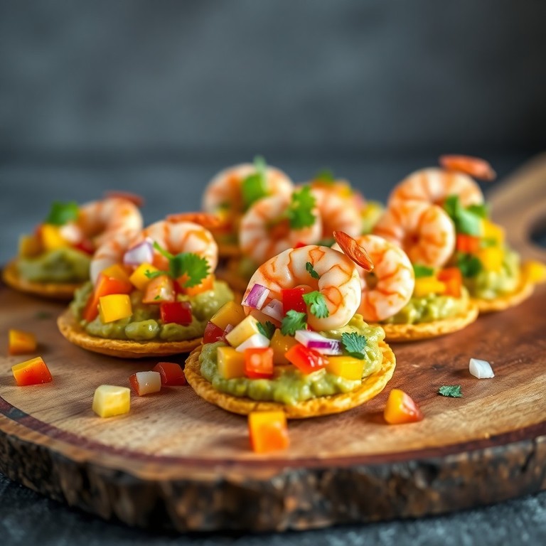 Tostaditas de Camarón con Salsa de Mango y Guacamole