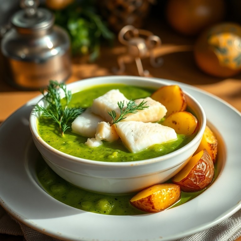 Soupe Réconfortante de Légumes Verts, Pommes de Terre et Cabillaud Émietté