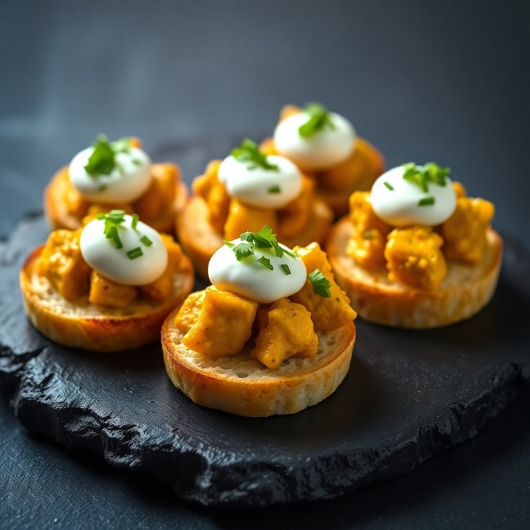 Mini Bocados de Pollo al Curry con Yogur en Pan Crujiente