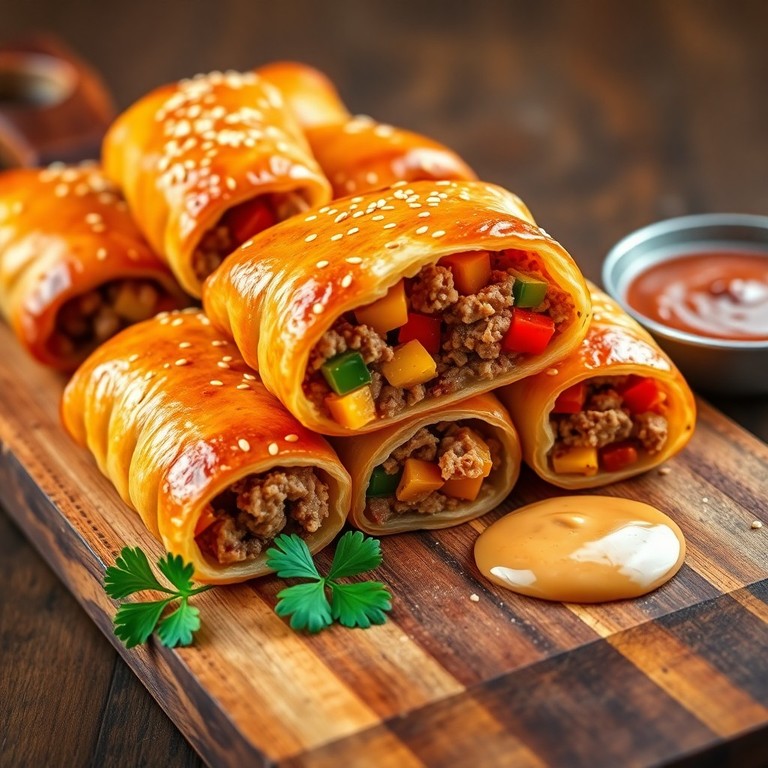 Gefüllte Hackfleisch-Paprika-Rollen im Blätterteig