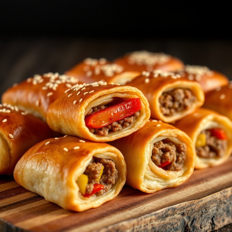 Fettarme Hackfleisch-Paprika-Rollen im Blätterteig