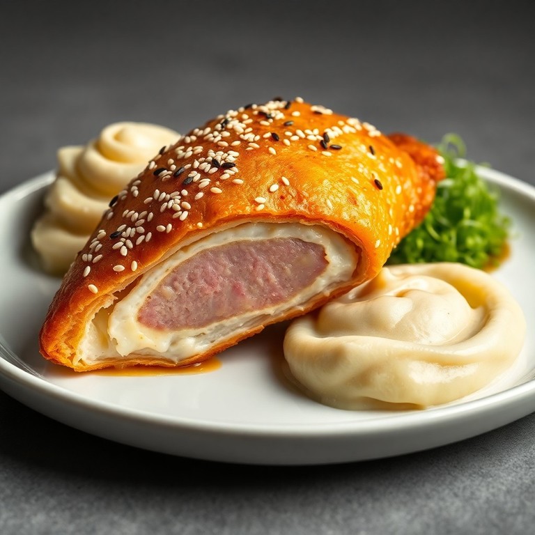 Pollo Cordón Bleu Crujiente con Sésamo y Brotes de Alfalfa (Métricas)