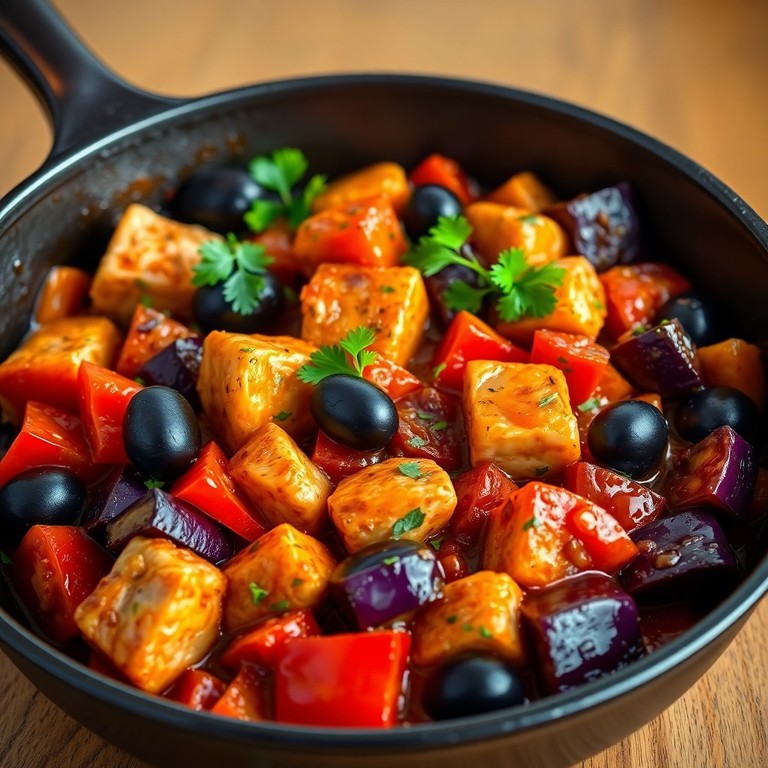 Berinjela Mediterrânea com Frango em Uma Panela (para 2 porções)