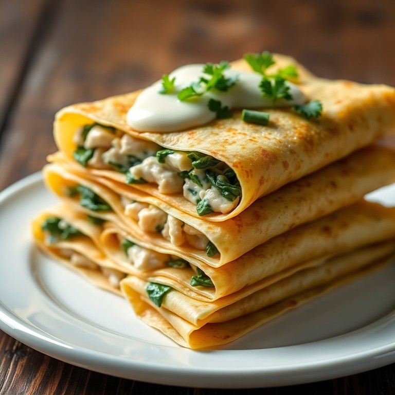Crepas Saladas de Pollo y Espinaca