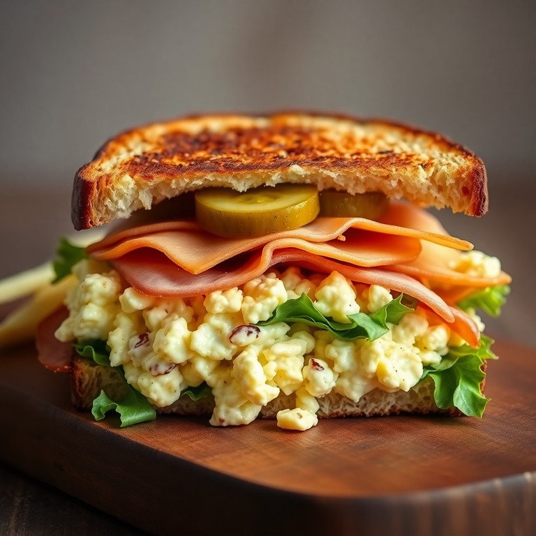 Herzhaftes Eier-Schinken-Käse-Salat-Sandwich
