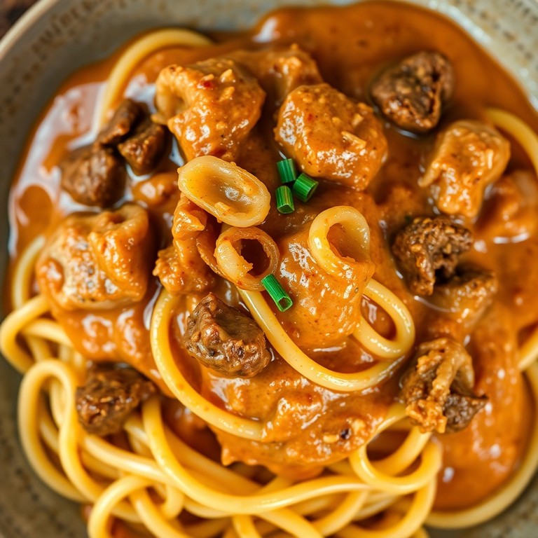 Estrogonofe Cremoso de Frango com Fígado e Macarrão