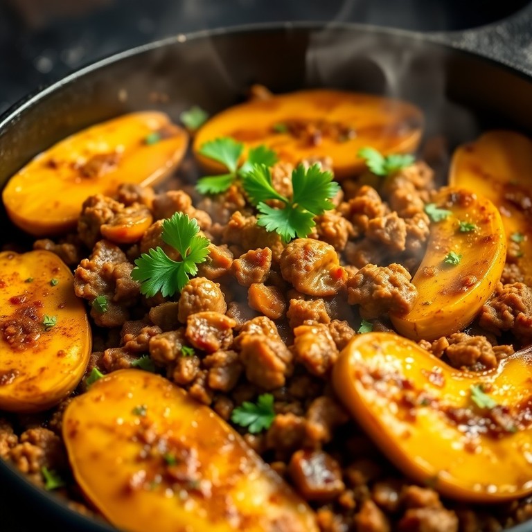 Carne Moída ao Curry com Banana Assada