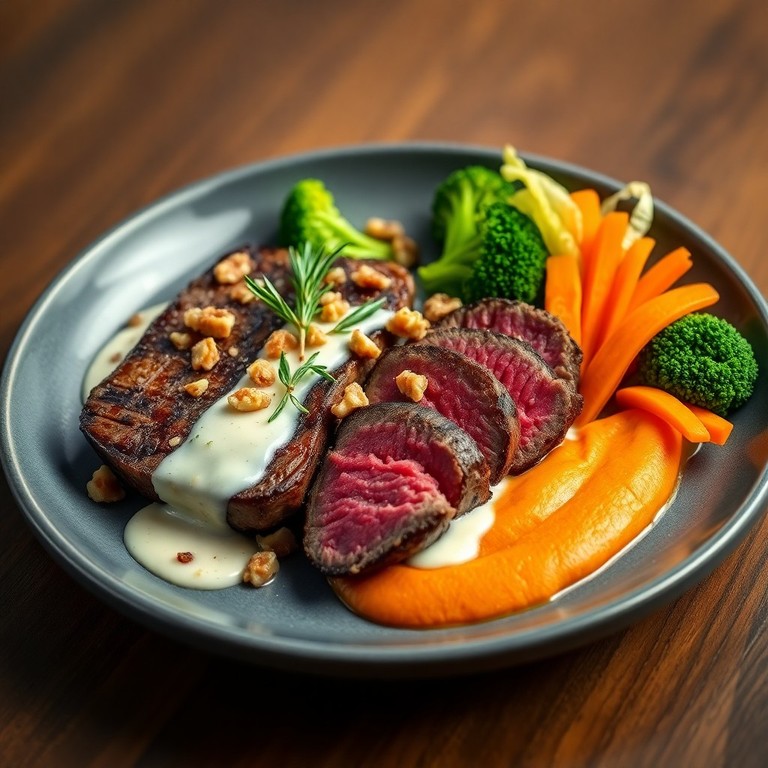 Filete de Res a la Parrilla con Salsa Cremosa de Queso y Nuez