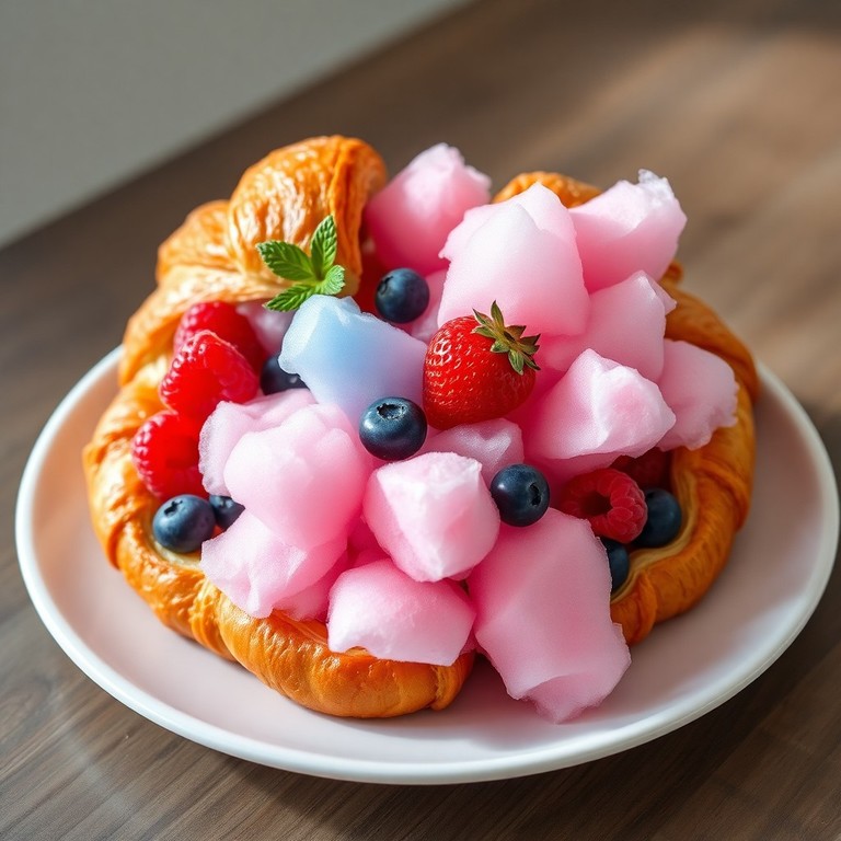 Croissant de Ensueño con Algodón de Azúcar y Frutas Frescas