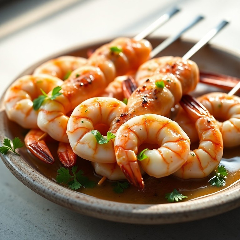Brochetas de Camarones Provenzal con Salsa de Vino Blanco