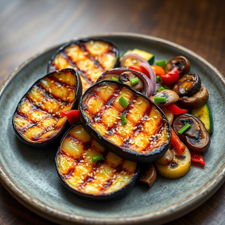 Berenjenas Miso a la Parrilla con Verduras Asadas