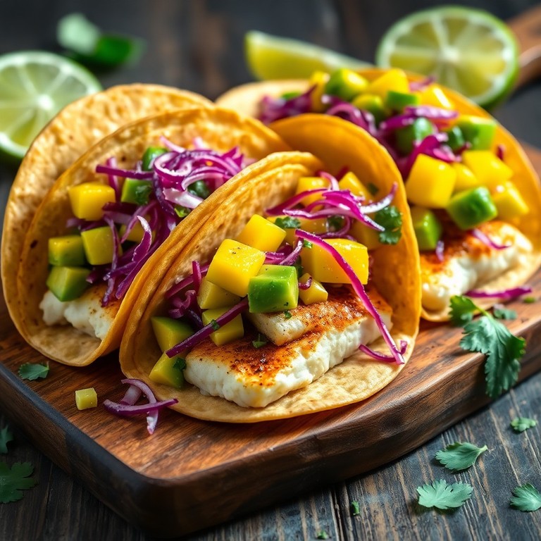 Tacos de Pescado al Horno con Salsa Cremosa de Aguacate y Mango