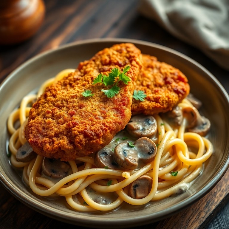 Côtelettes de Porc Croustillantes et Pâtes Crémeuses aux Champignons