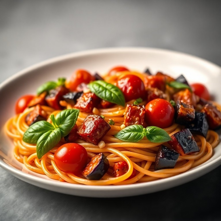 Spaghetti sautés aux légumes rôtis à la poêle