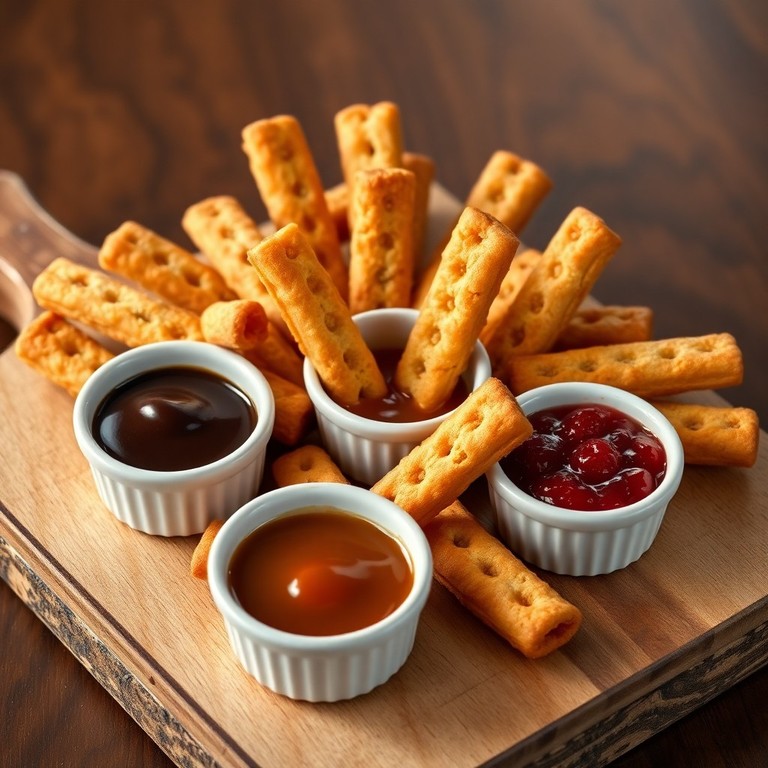 Knusprige Keks-Pommes mit süßen Dipsaucen
