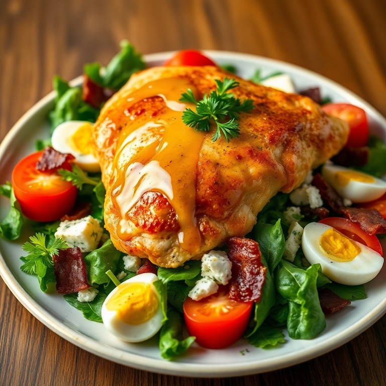 Poulet Rôti à la Moutarde et Herbes, Sauce Agrumes, et Salade Fraîche