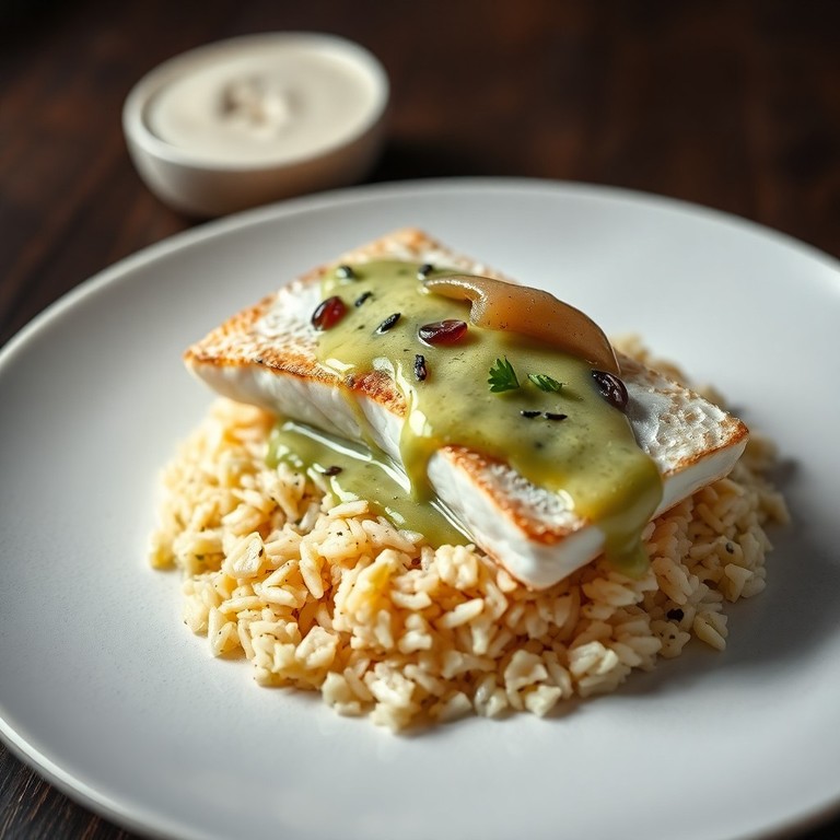 Rouget en Croûte de Sel, Sauce Raisin-Wasabi-Coco, avec Purée de Patate Douce et Chips de Kale
