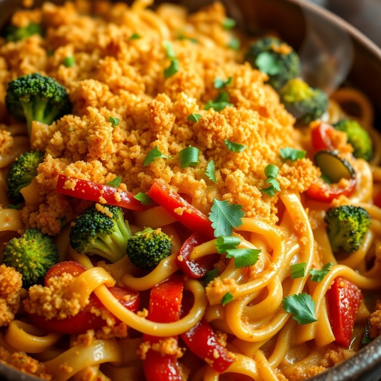 Gratin de Nouilles Épicé aux Légumes Rôtis et Sauce au Skyr