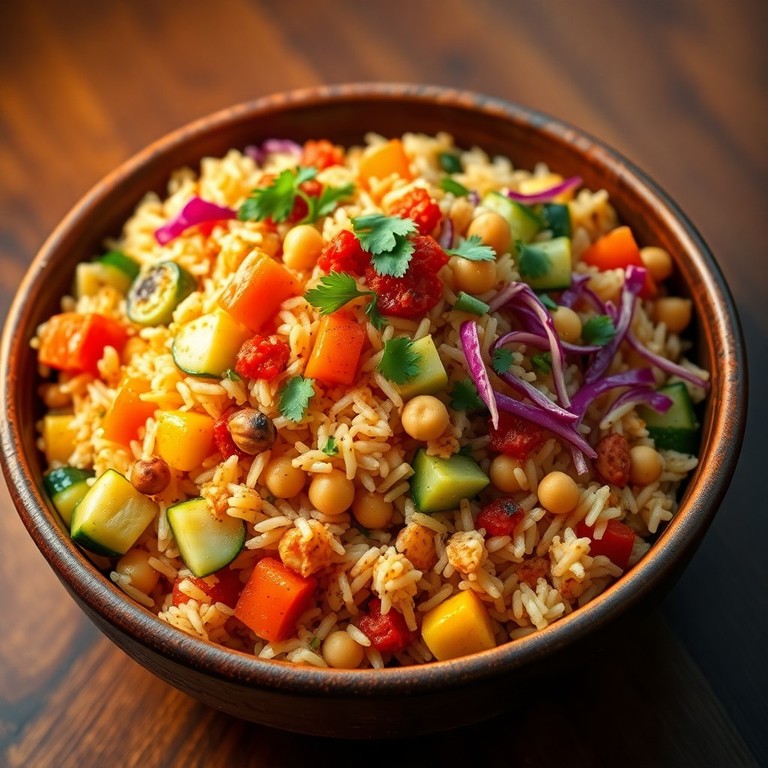 Riz Sauté aux Légumes, Pois Chiches et Poulet Pané Façon Poke Bowl