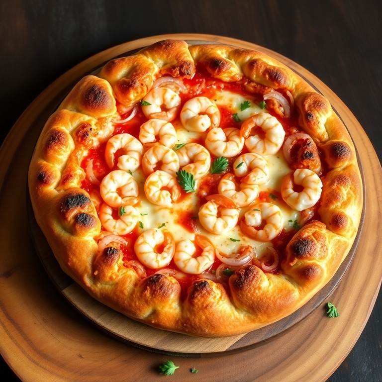 Pizza Doble de Camarones con Borde Artístico
