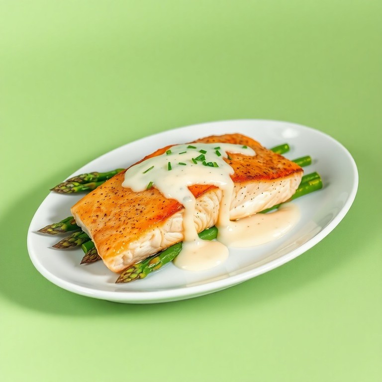 Salmón a la Plancha con Salsa de Queso Light y Espárragos al Vapor
