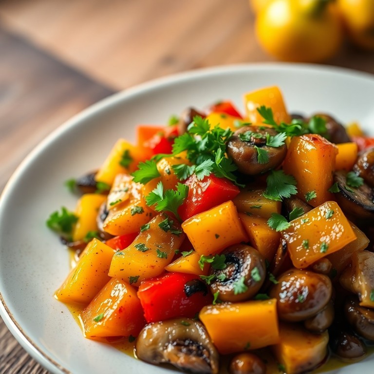 Geröstete Paprika mit Pilzen und Kräutern (95 kcal)