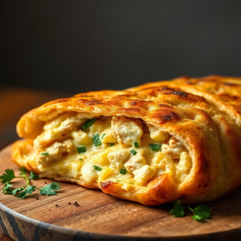 Gevuld Flatbread met Romig Ei, Kip en Kruiden