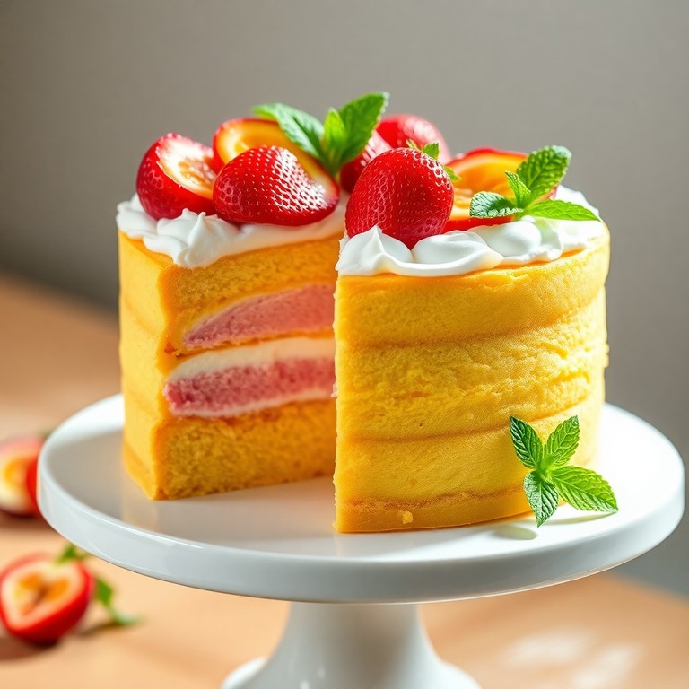 Bolo Chiffon de Maracujá com Mousse de Coco e Morango