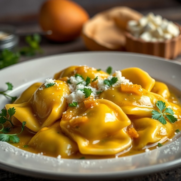 Klassische Ricotta-Pesto Ravioli mit Zwiebel-Butter-Sauce